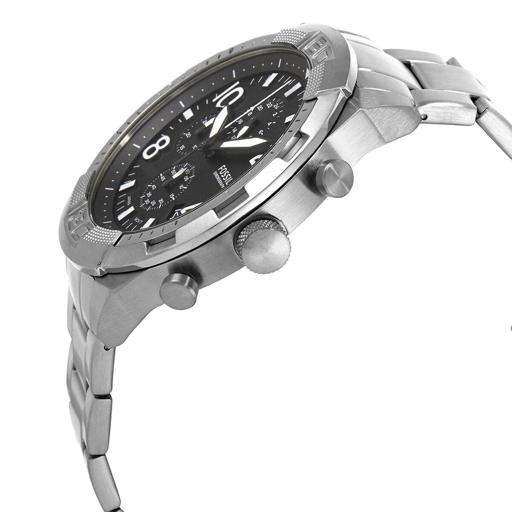 Fossil Bronson Chronograph Black Dial Silver Steel Strap Watch for Men - FS5710