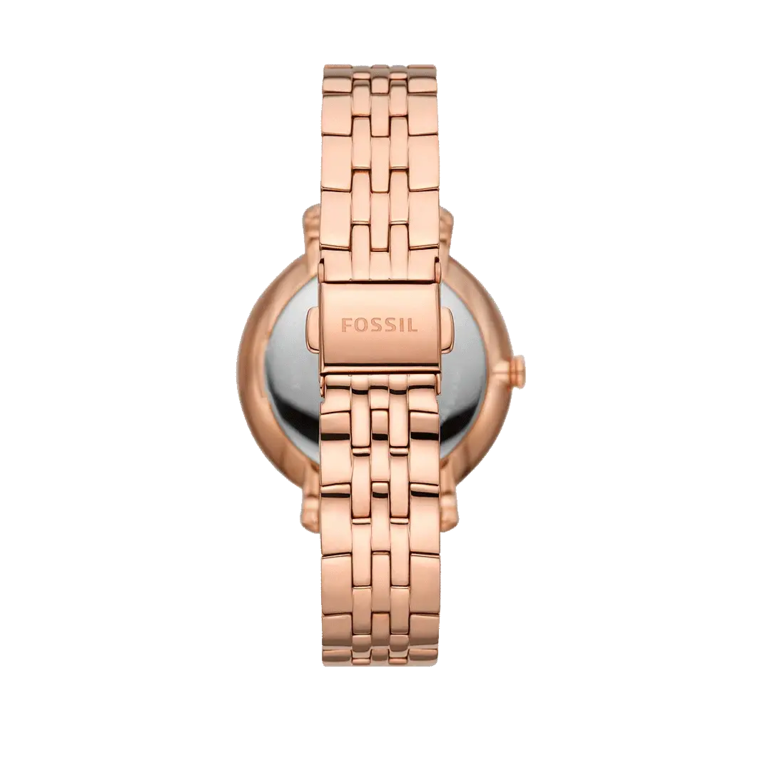 Fossil Jacqueline Analog Moonphase Mother of Pearl White Dial Rose Gold Steel Strap Watch for Women - ES5165