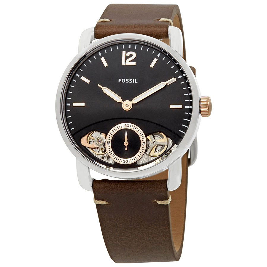 Fossil The Commuter Twist Black Dial Brown Leather Strap Watch for Men -  ME1165