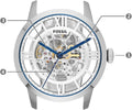 Fossil Townsman Automatic Skeleton Silver Dial Silver Steel Strap Watch for Men - ME3044
