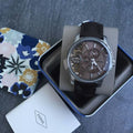 Fossil Twist Chronograph Multifunction Taupe Dial Brown Leather Strap Watch for Men - ME1098