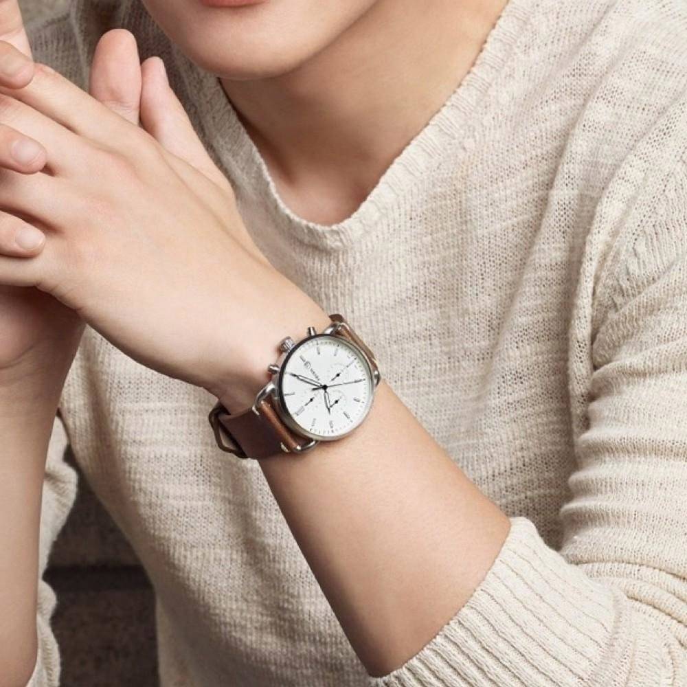 Fossil The Commuter White Dial Brown Leather Strap Watch for Men - FS5402