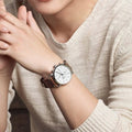 Fossil The Commuter White Dial Brown Leather Strap Watch for Men - FS5402