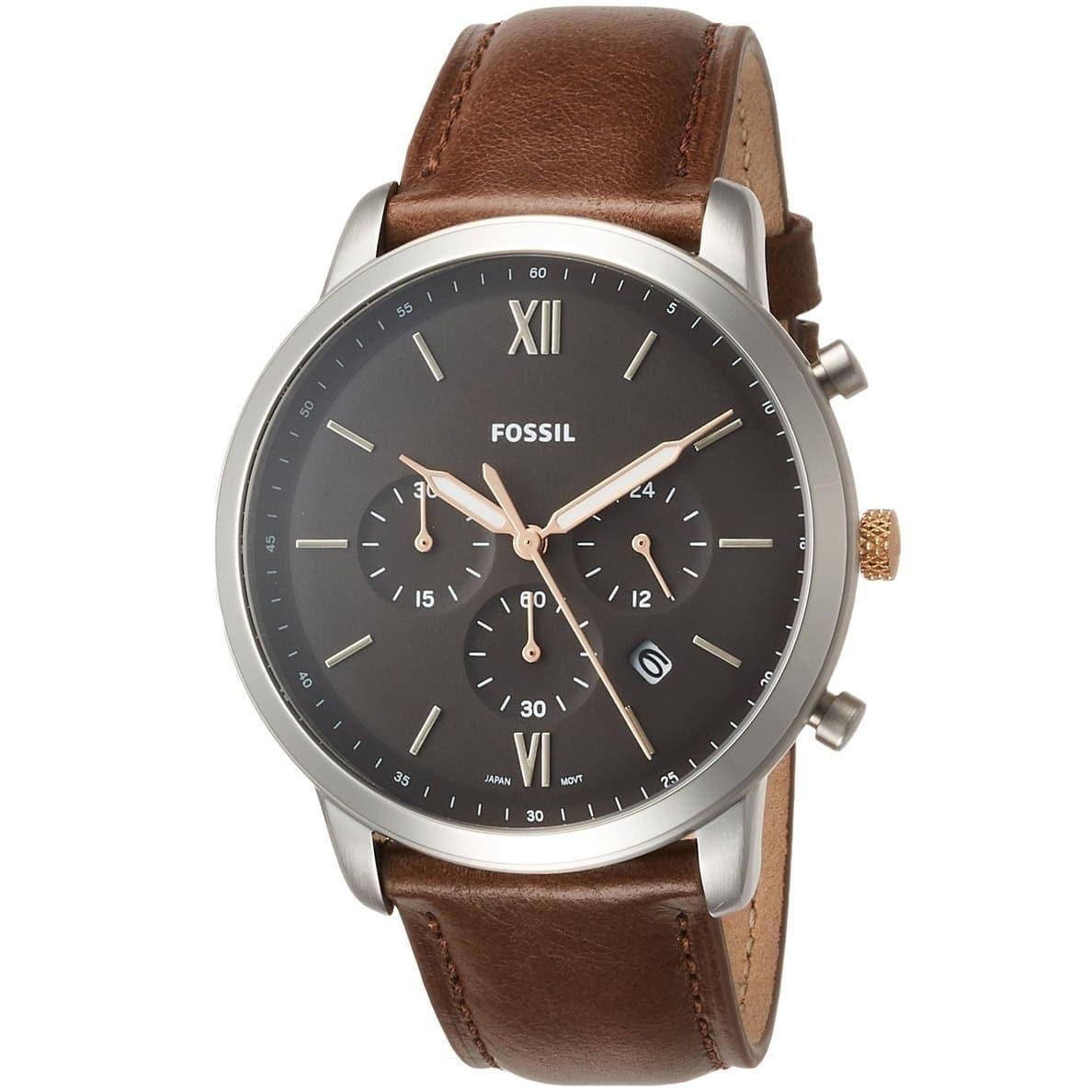 Fossil Neutra Chronograph Black Dial Brown Leather Strap Watch for Men - FS5408