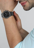 Fossil Goodwin Chrono Analog Black Dial Grey Steel Strap Watch for Men - FS5518