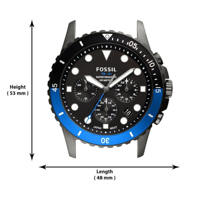 Fossil FB-01 Chronograph Black Dial Grey Steel Strap Watch for Men - FS5835