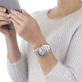 Fossil Perfect Boyfriend Mother of Pearl Blue Dial Silver Steel Strap Watch for Women - ES3880