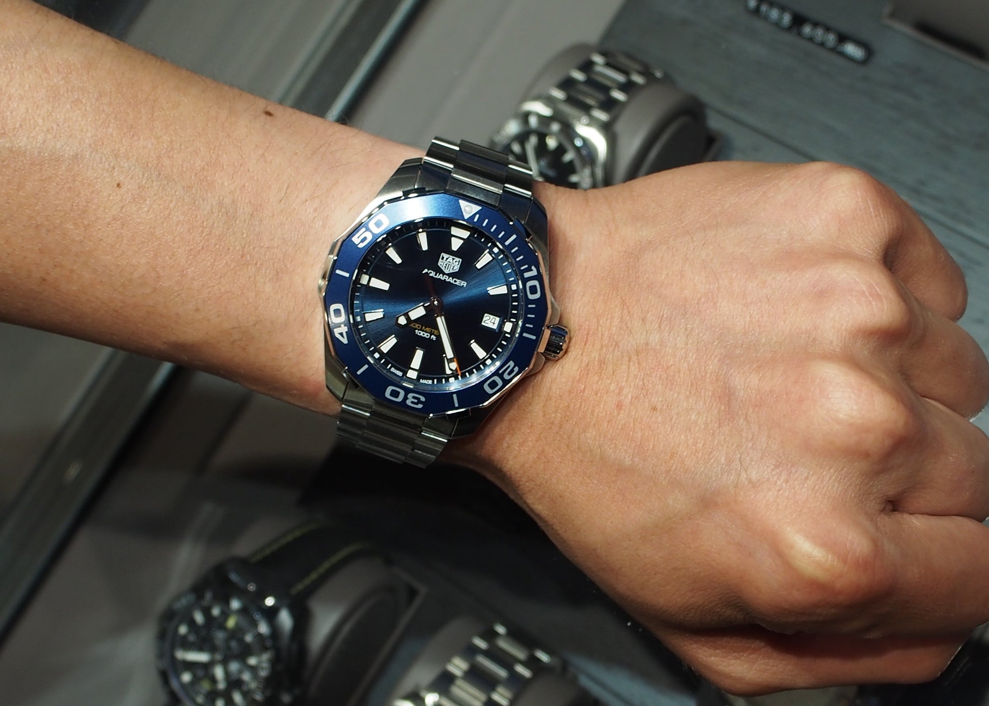 Tag Heuer Aquaracer Blue Dial Quartz Silver Steel Strap Watch for Men - WAY111C.BA0928