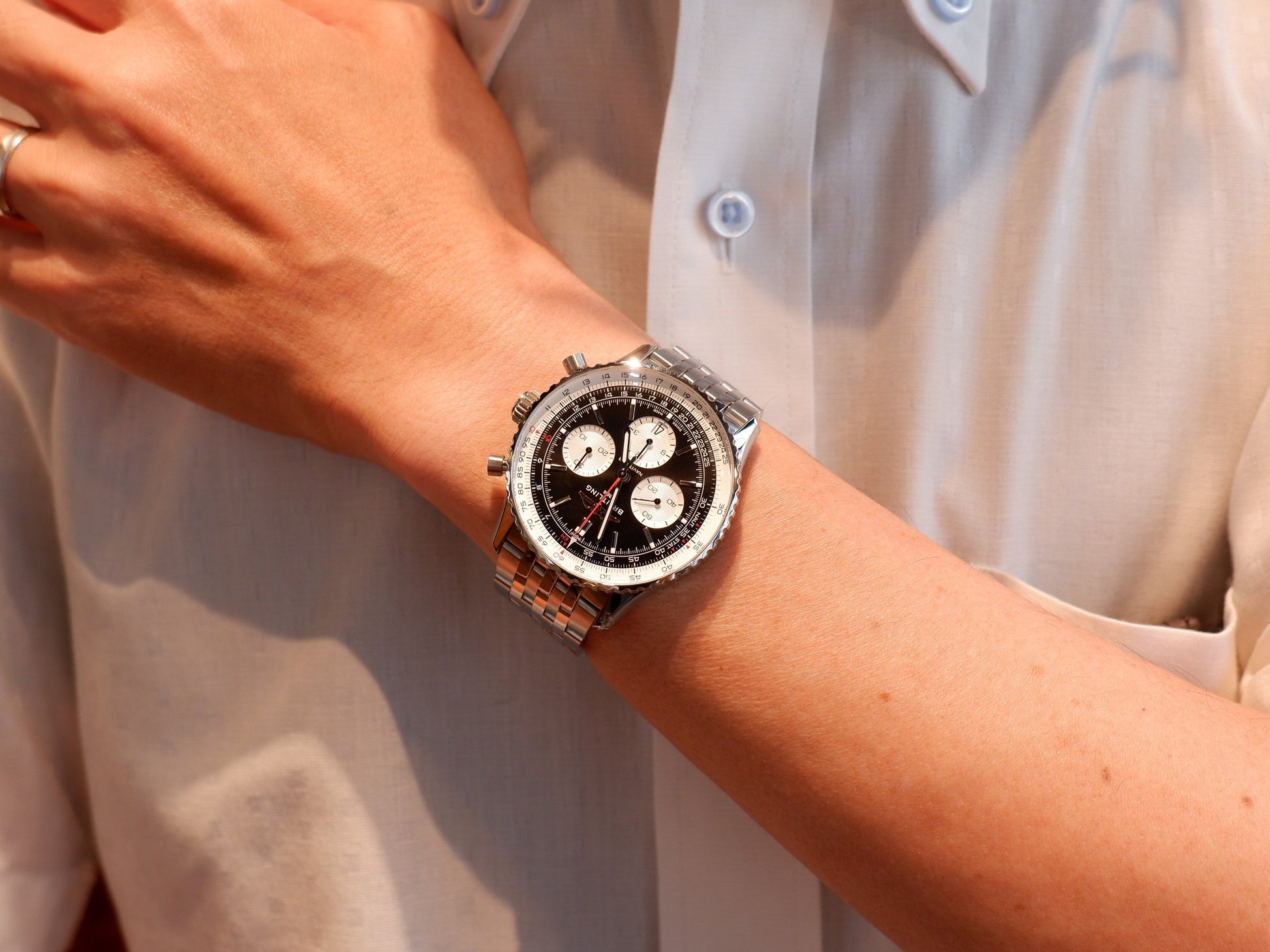 Breitling Navitimer B01 Chronograph 43 Black Dial Silver Steel Strap Watch for Men - AB0138211B1A1
