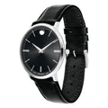 Movado Ultra Slim Black Dial Black Leather Strap Watch For Men - 0607086