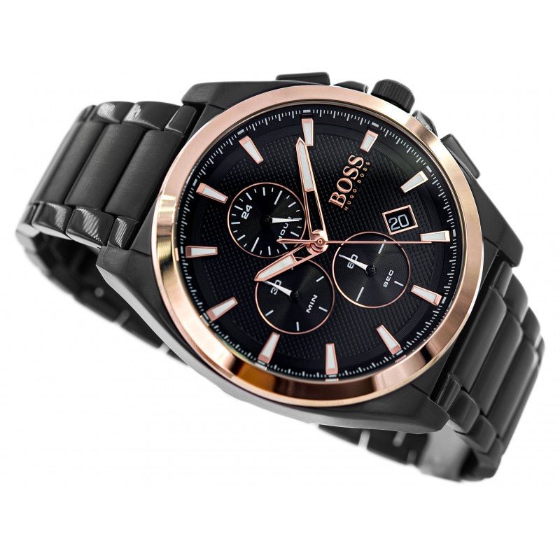 Hugo Boss Grandmaster Black Dial Black Steel Strap Watch for Men  - 1513885