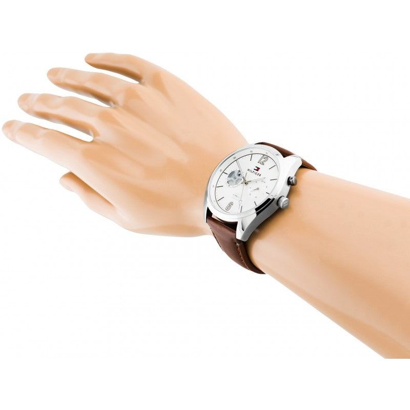 Tommy Hilfiger Deacon White Dial Brown Leather Strap Watch for Men - 1791550