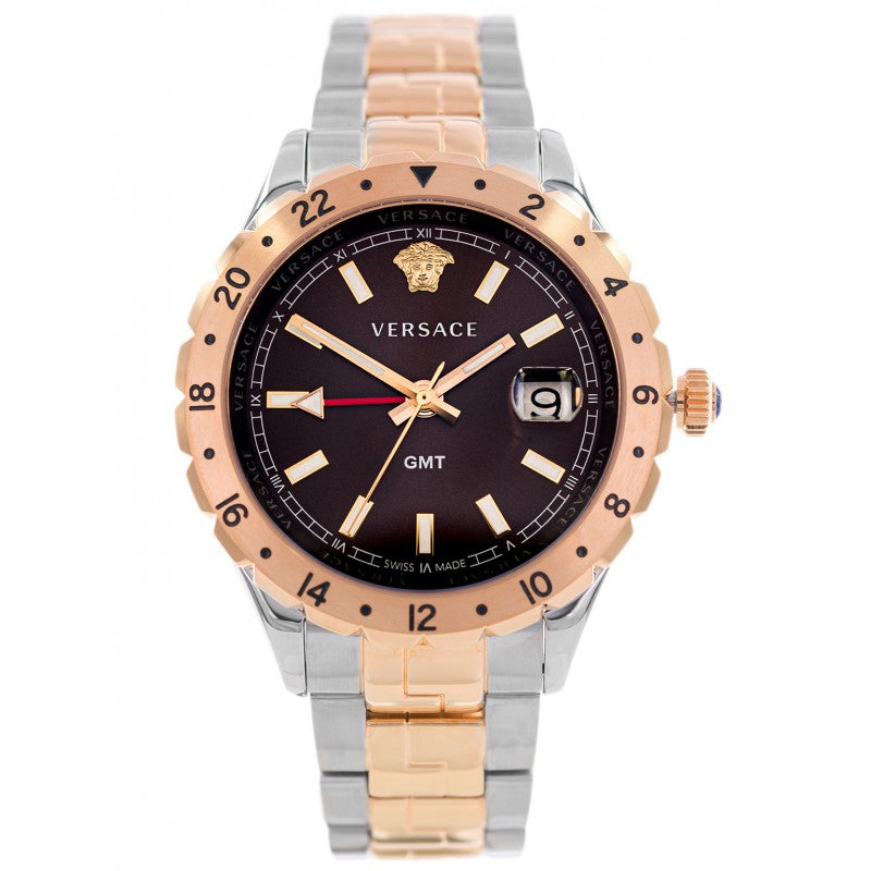 Versace Hellenyium GMT Black Dial Two Tone Steel Strap Watch for Men - V11040015