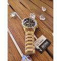 Hugo Boss Globetrotter Chronograph Black Dial Gold Steel Strap Watch for Men - 1513932