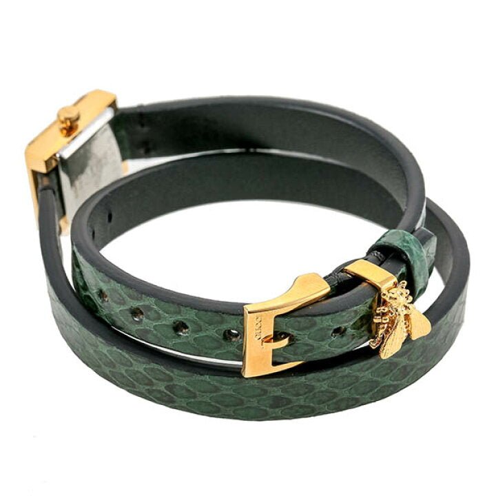 Gucci G Frame Double Mother of Pearl Dial Green Leather Strap Watch For Women - YA128525