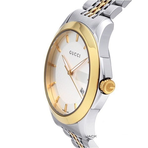 Gucci G Timeless Silver Dial Two Tone Steel Strap Watch For Men - YA126409