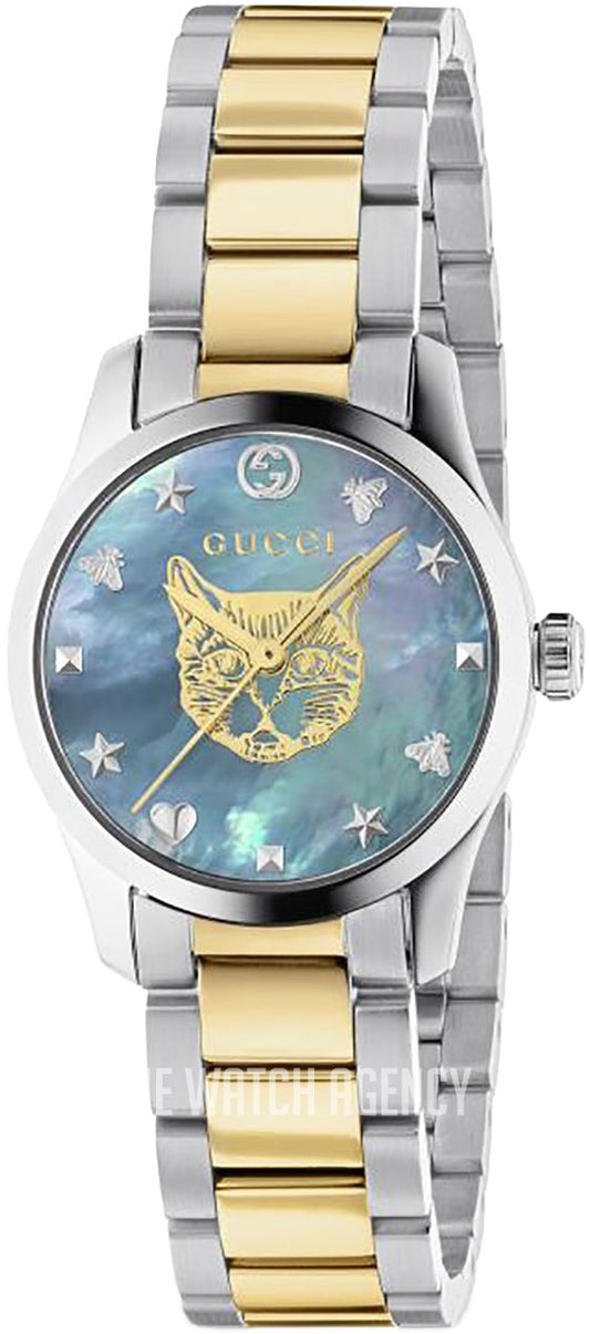 Gucci G Timeless Quartz Mother of Pearl Blue Dial Two Tone Steel Strap Watch For Women - YA1265011
