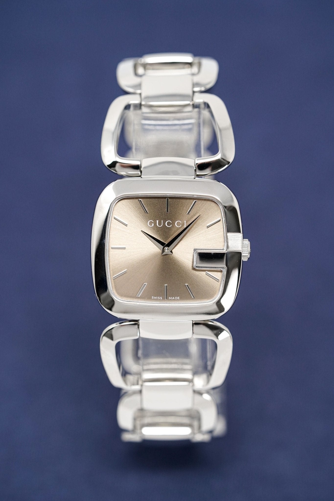 Gucci G Brown Square Brown Dial Silver Steel Strap Watch For Women - YA125402