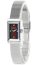 Gucci G Frame Quartz Diamonds Green & Red Mother of Pearl Dial Silver Mesh Bracelet Watch For Women - YA147510
