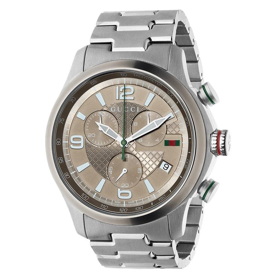 Gucci G Timeless Brown Dial Silver Steel Strap Watch For Men - YA126248