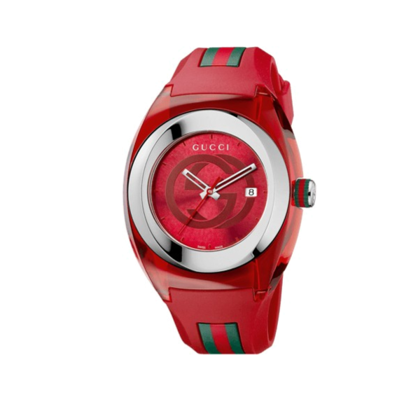 Gucci Sync Quartz Red Dial Red Rubber Strap Watch For Women - YA137303