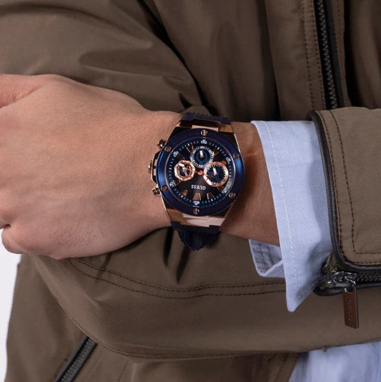 Guess Poseidon Chronograph Blue Dial Blue Silicone Strap Watch For Men - GW0425G3
