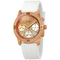 Guess Confetti Crystal Rose Gold Dial White Silicone Strap Watch For Women - W1098L5