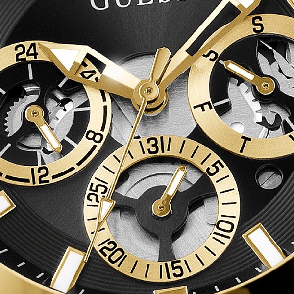 Guess Edge Chronograph Black Dial Gold Steel Strap Watch For Men - GW0539G2