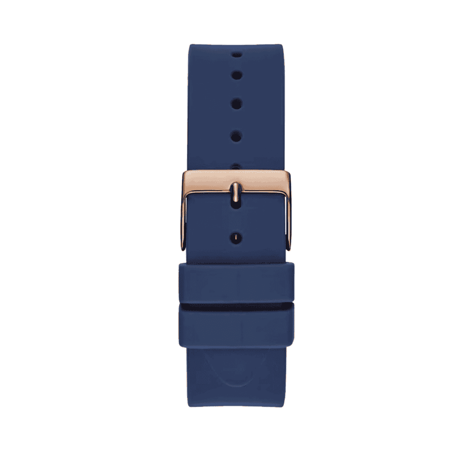 Guess Cubed Analog Rose Gold Dial Blue Leather Strap Watch For Women - GW0665L2