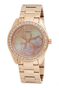 Guess G Twist Diamonds Rose Gold Dial Rose Gold Steel Strap Watch For Women - W1201L3