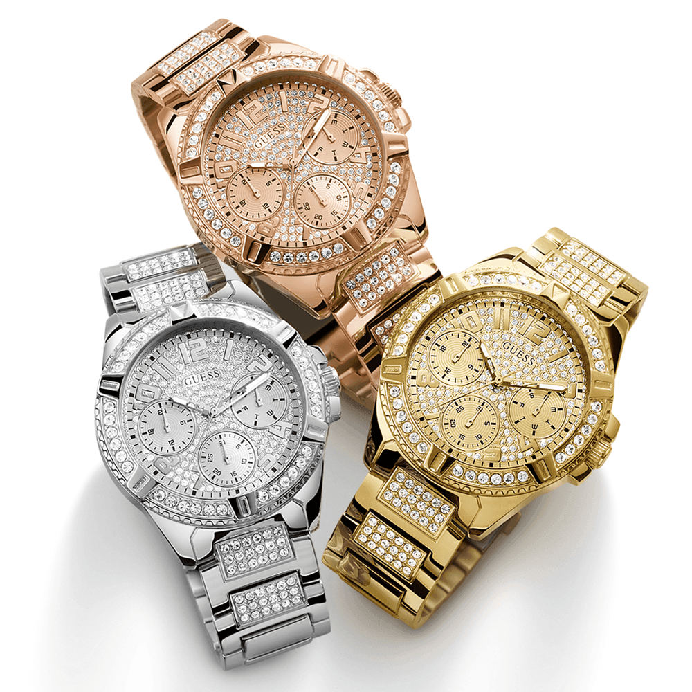 Guess Frontier Diamonds Rose Gold Dial Rose Gold Steel Strap Watch For Women - W1156L3
