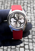 Guess G-Twist Silver Dial Red Rubber Strap Watch for Women - W0911L9