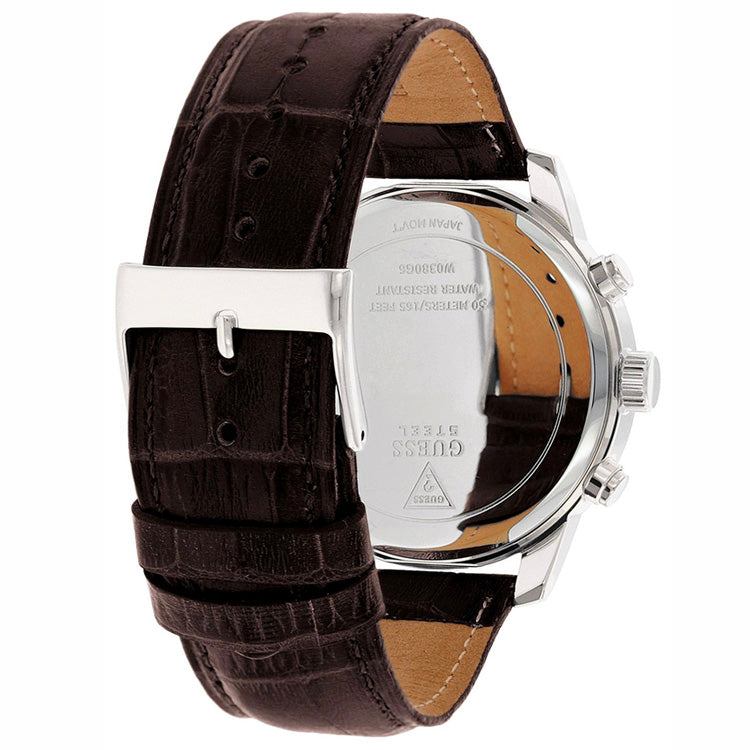 Guess Horizon Chronograph Analog Blue Dial Brown Leather Strap Watch For Men - W0380G6