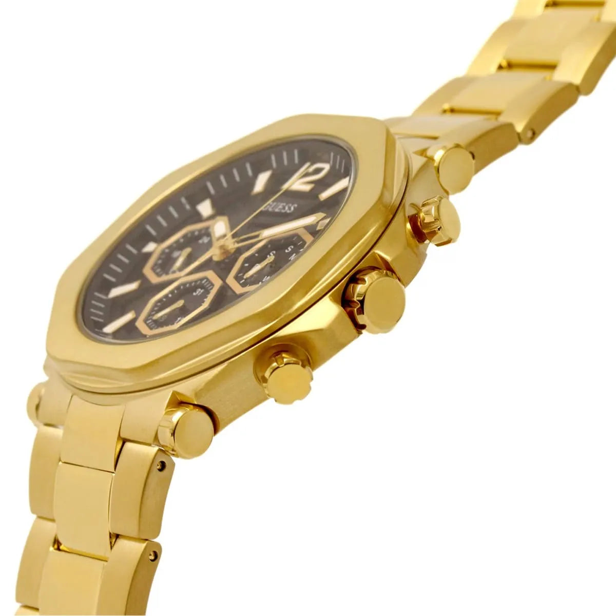 Guess Edge Chronograph Black Dial Gold Steel Strap Watch For Men - GW0539G2