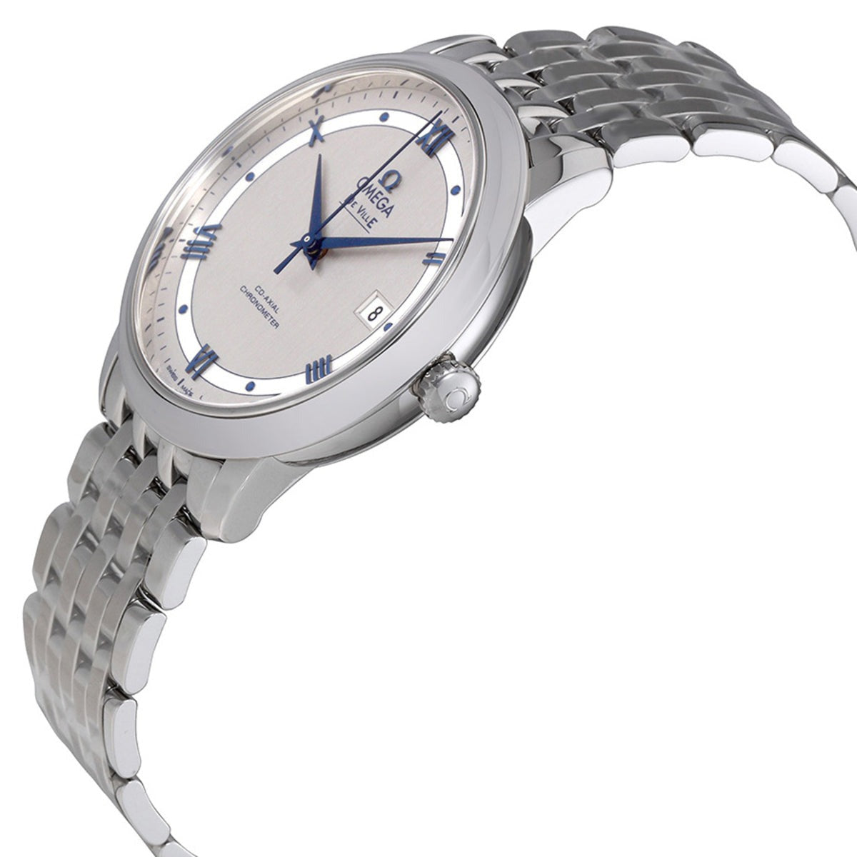 Omega De Ville Prestige Co-Axial Rhodium Silver Dial Silver Steel Strap Watch for Men - 424.10.40.20.02.001