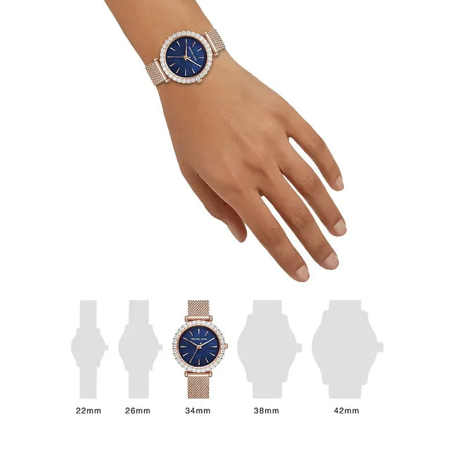 Michael Kors Darci Blue Dial Gold Steel Strap Watch for Women - MK3406