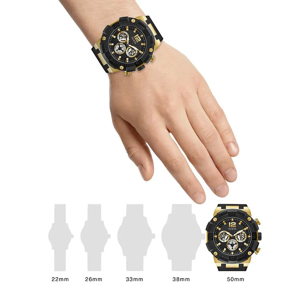 Guess Navigator Chronograph Black Dial Black Rubber Strap Watch for Men - GW0264G3