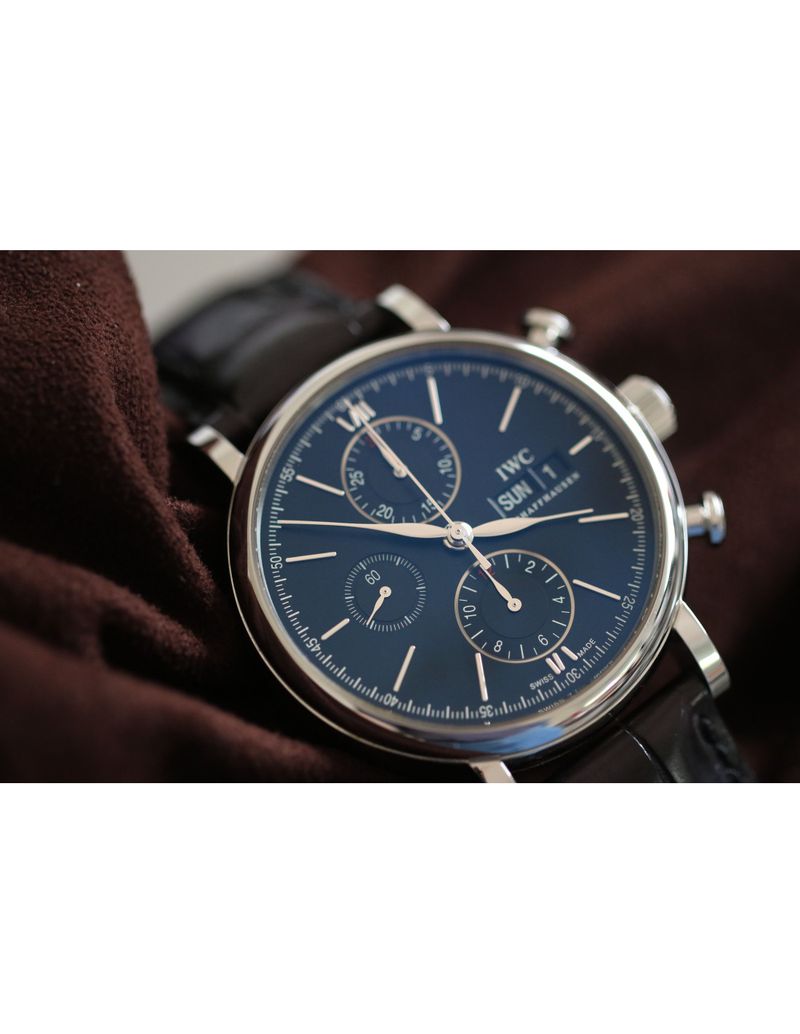 IWC Portofino Chronograph Black Dial Black Leather Strap Watch for Men - IW391029