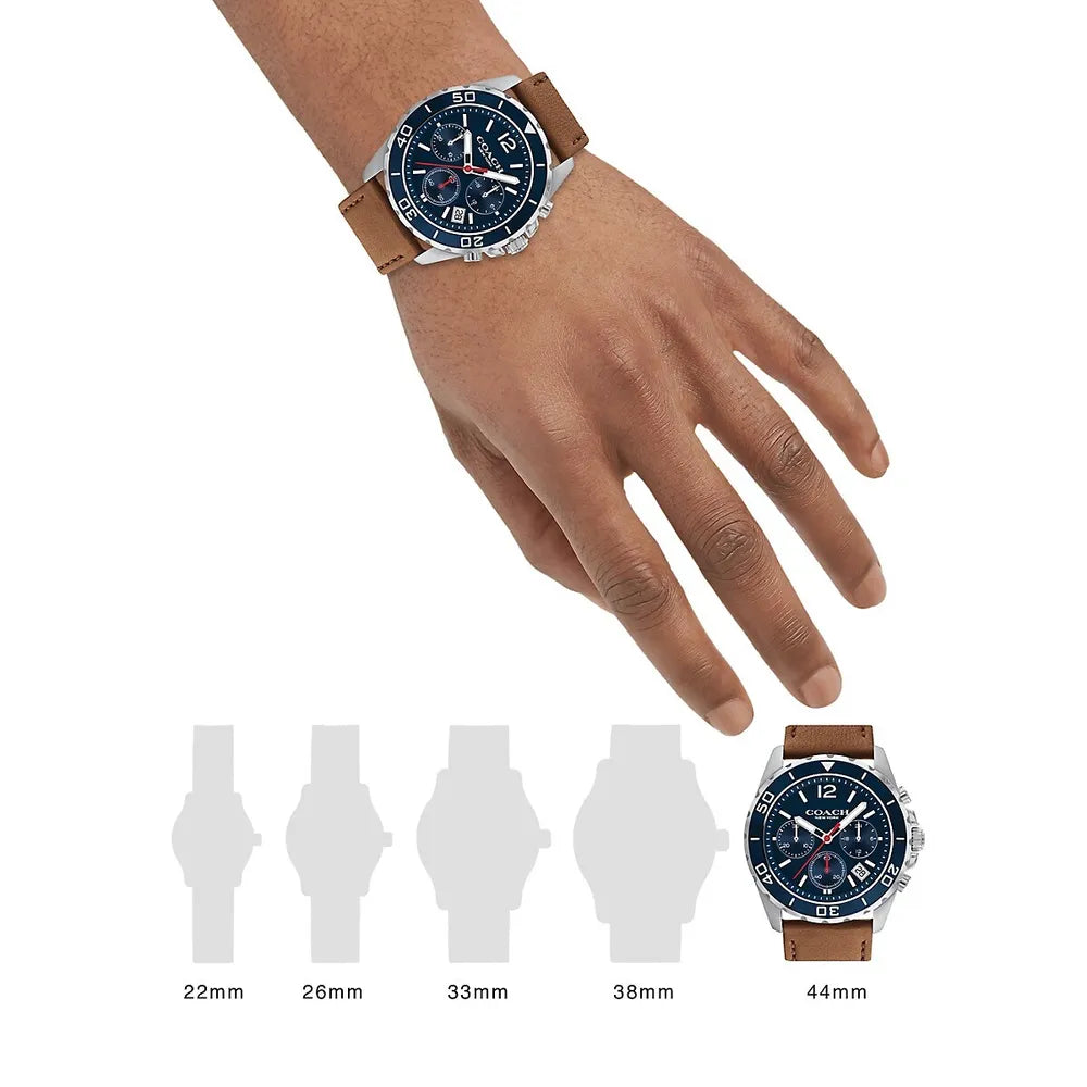 Coach Kent Chronograph Blue Dial Brown Leather Strap Watch for Men - 14602560