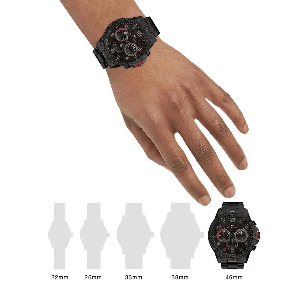 Tommy Hilfiger Blaze Chronograph Black Dial Black Steel Strap Watch For Men - 1792030
