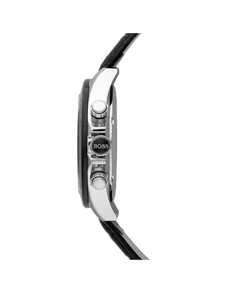 Hugo Boss Ikon Grey Dial Black Leather Strap Watch for Men - 1513177