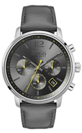 Hugo Boss Attitude Grey Dial Grey Leather Strap Watch for Men - 1513658