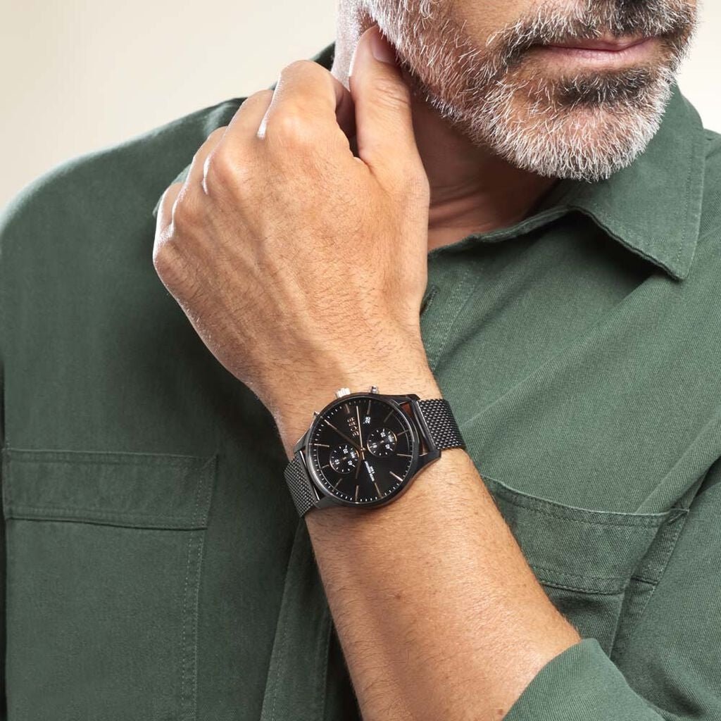 Hugo Boss Associate Black Dial Black Mesh Bracelet Watch for Men - 1513811