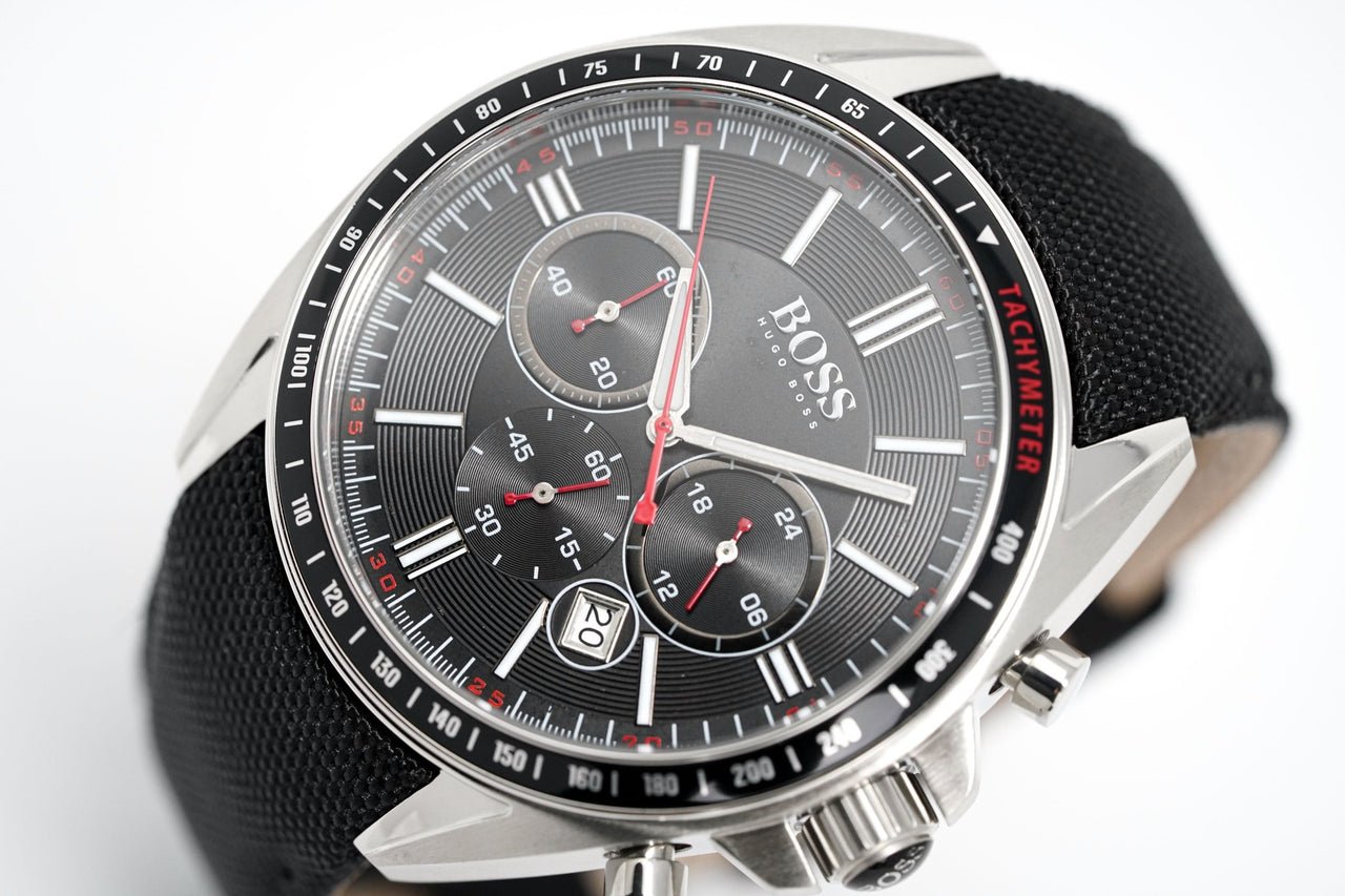 Hugo Boss Driver Black Dial Black Leather Strap Watch for Men -1513087