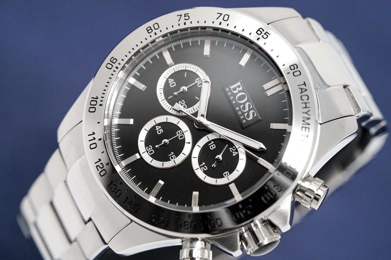 Hugo Boss Ikon Black Dial Silver Steel Strap Watch for Men - 1512965