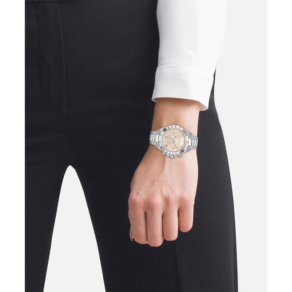 Hugo Boss Novia Pink Dial Silver Steel Strap Watch for Women - 1502615
