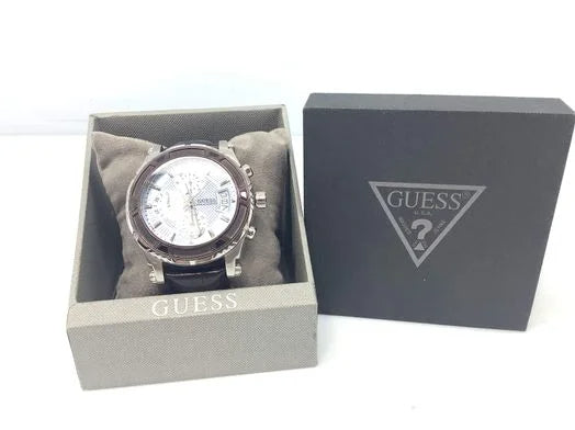 Guess Pinnacle Chronograph Quartz Blue Dial Brown Leather Strap Watch For Men - W0673G1