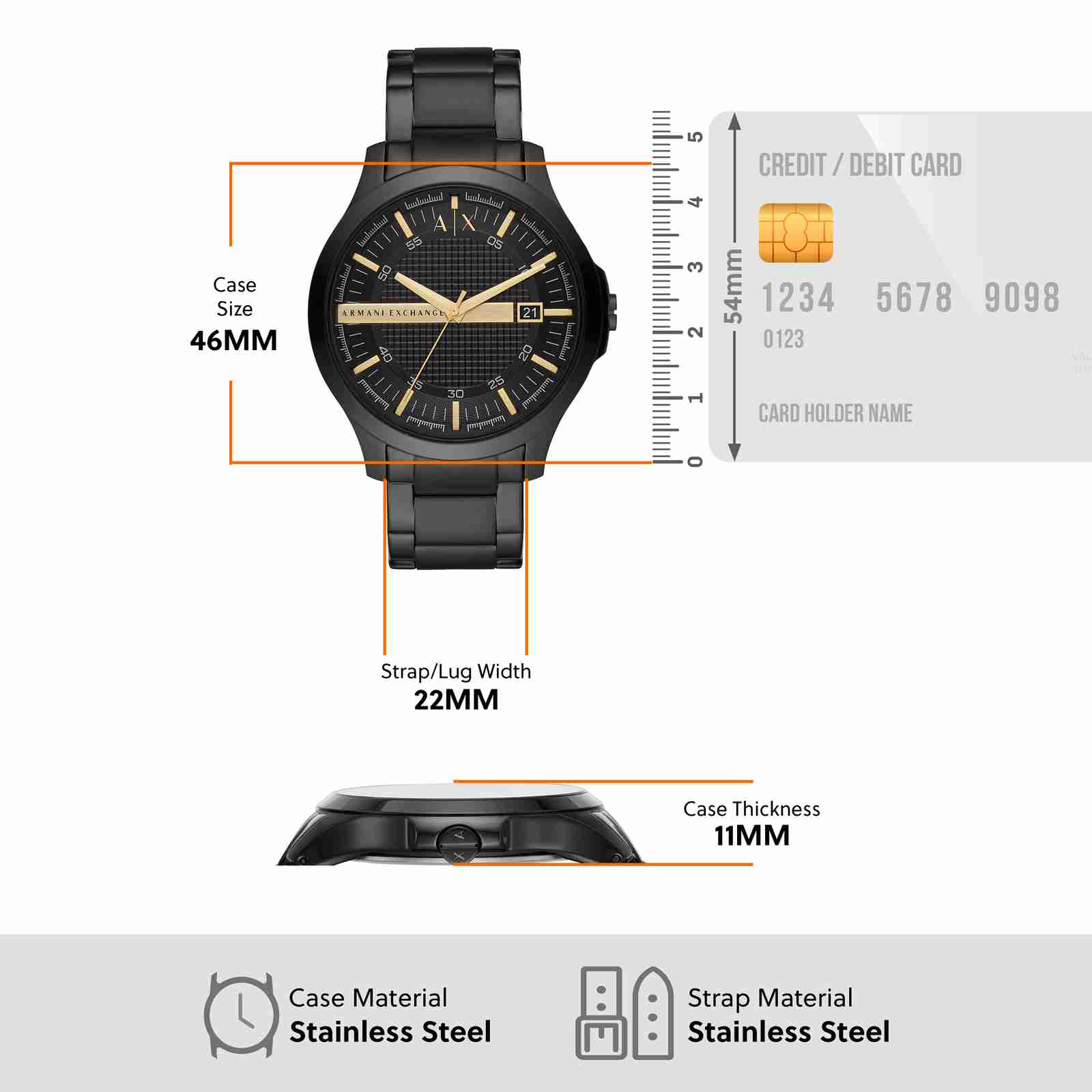Armani Exchange Hampton Chronograph Black Dial Black Steel Strap Watch For Men - AX2413