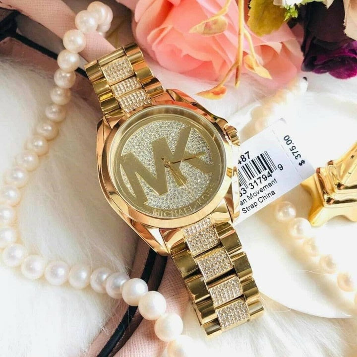 Michael Kors Bradshaw Gold Dial Gold Steel Strap Watch for Women - MK6487