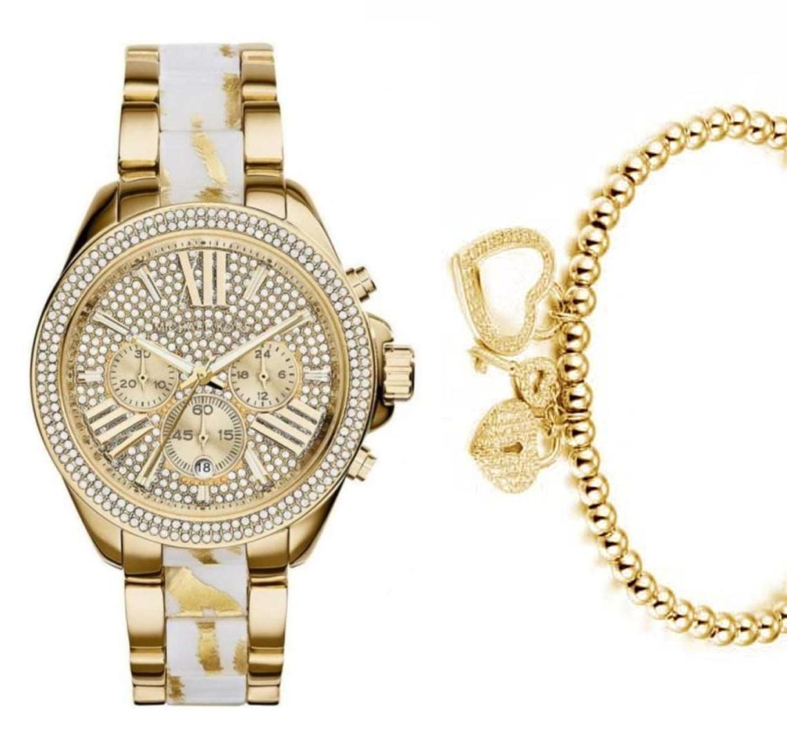 Michael Kors Wren Diamonds Gold Dial Two Tone Steel Strap Watch for Women - MK6157